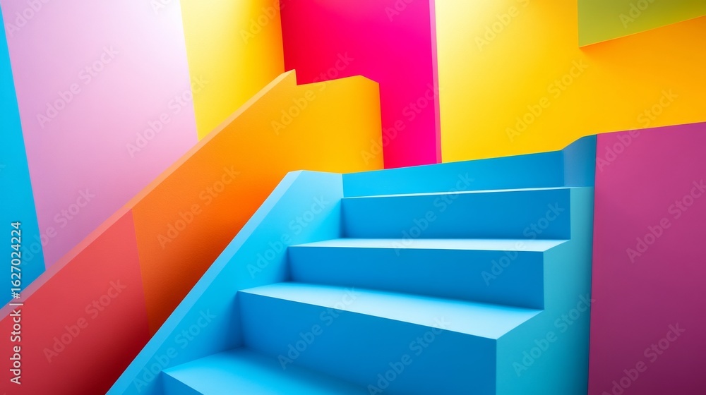 Poster bright colorful stair structure with abstract shapes for architectural design concept visual photogr