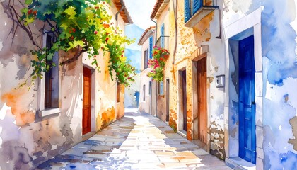 Obraz premium Watercolor alleyway scene