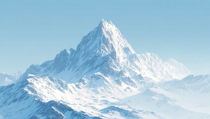 Obraz premium Majestic snow-capped mountain peak against a pale blue sky. Vast, serene landscape