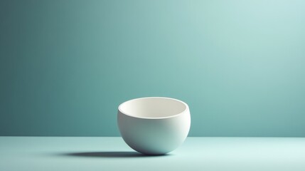 Single white ceramic bowl isolated on pastel blue background for minimal kitchen branding product concept photography