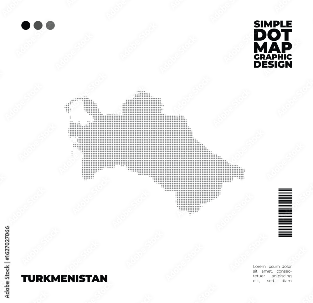 Poster geometric dot pattern map of turkmenistan for clean and modern design projects
