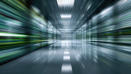 High-speed server room, motion blur