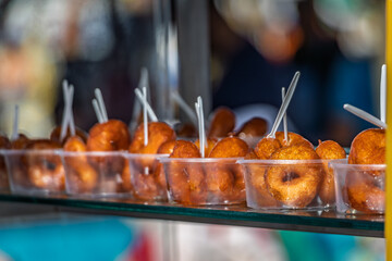 Freshly made lokma donuts, a popular Turkish street food, Istanbul, Turkey