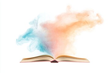 Colorful imagination and knowledge emerge from open book - concept of education and learning