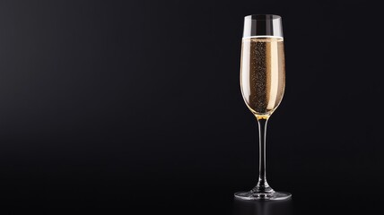 Elegant champagne flute on black background for celebration design