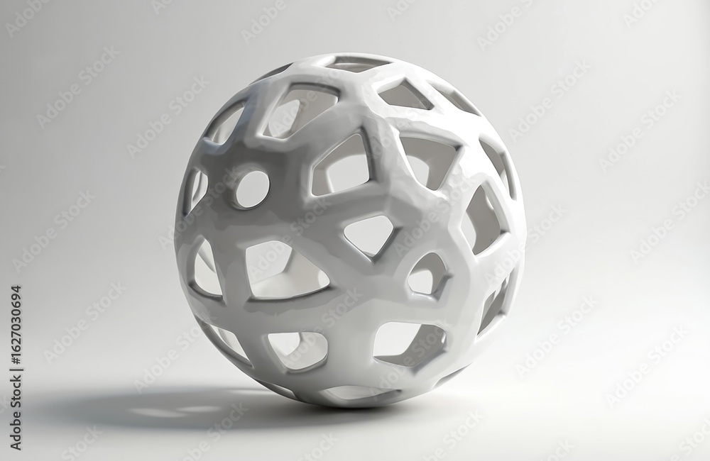 Poster abstract white sphere with geometric holes on clean white background. this render showcases 3d objec