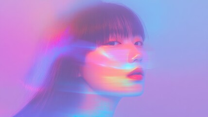 Fototapeta premium Futuristic neon gradient portrait with textured effects for modern design
