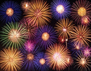 Naklejka premium Fireworks exploding in vibrant colors against a dark night sky