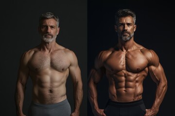 Fototapeta premium Mature caucasian male bodybuilding transformation with defined muscles