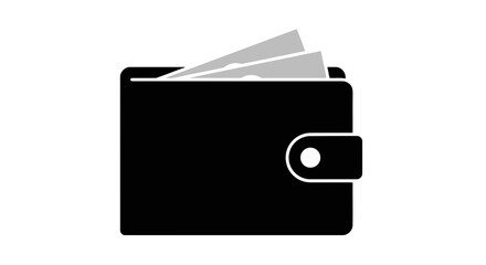Vector art of a black wallet with cash peeking out, isolated on a white background