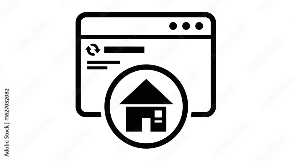 Poster vector art of a black and white icon representing a website browser window with a house symbol insid