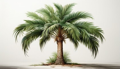 realistic depiction of a palm tree against a white background landscape