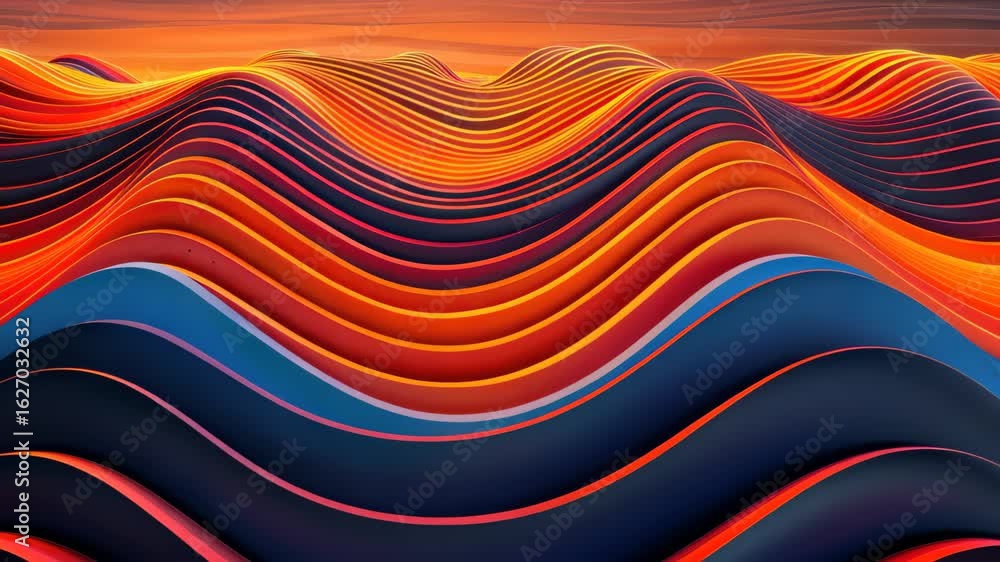 Poster abstract gradient waves: a mesmerizing display of fluid, gradient waves in hues of orange, blue, and