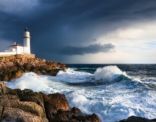 Obraz premium stormy coastal landscape with lighthouse