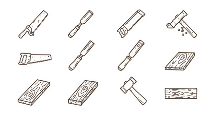 A Collection of Woodworking Tools Hand Saws, Chisels, and Hammers for Carpentry
