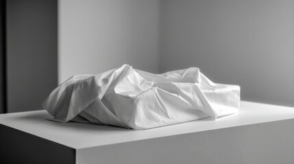 Crumpled white tissue paper laying flat on surface for hygiene product branding photography clean texture minimal composition