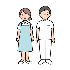 歯科衛生士と歯医者の全身イラスト素材