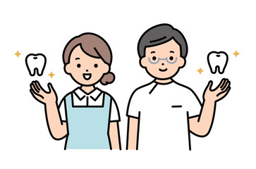歯科医師と歯科衛生士の上半身のイラスト　医療従事者