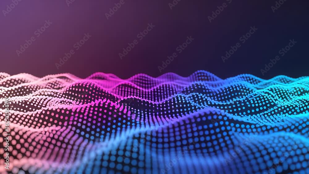 Aufkleber vibrant technology visualization with smooth dolly movement over colorful wave patterns at dusk