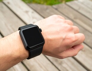 Smartwatch on wrist, outdoors