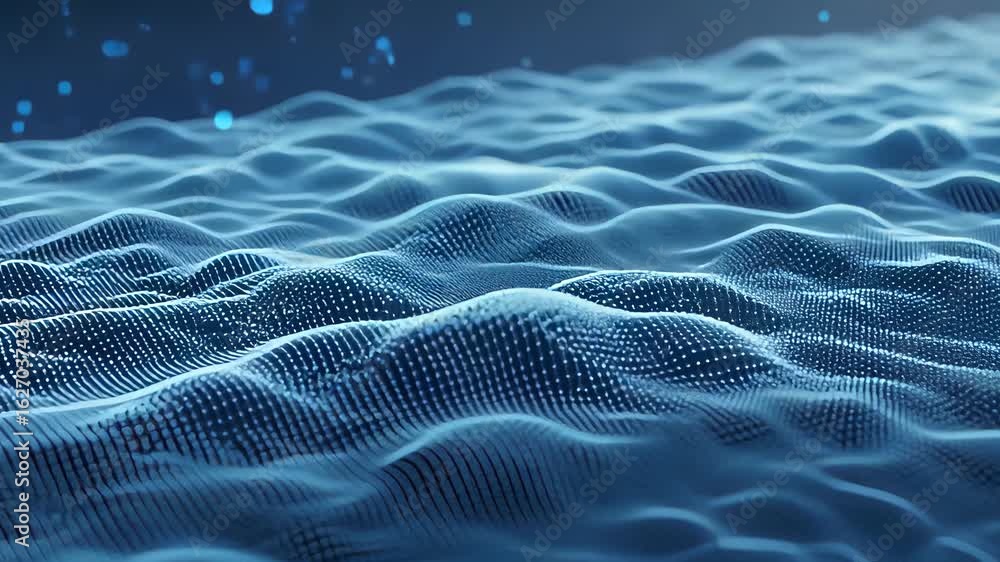 Poster dynamic blue wave animation showcasing technology in motion with fluid movement and depth