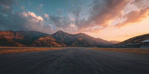 Mountain runway at sunset