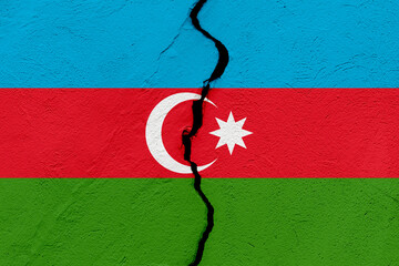 The flag of the Republic of Azerbaijan into a grunge cracked wall
