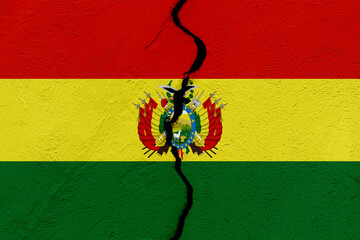 The flag of the Plurinational State of Bolivia into a grunge cracked wall