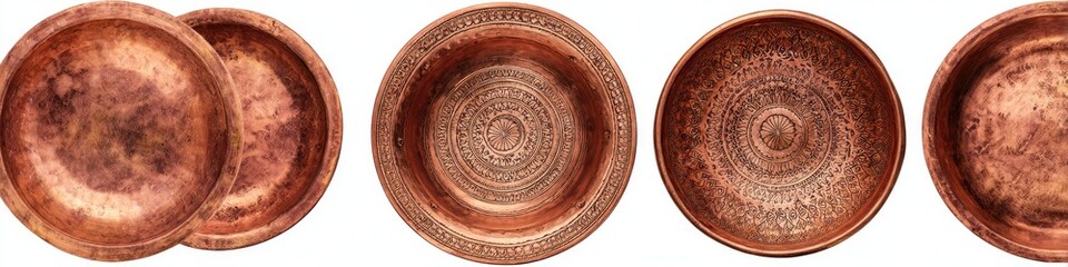 Four copper bowls with intricate designs