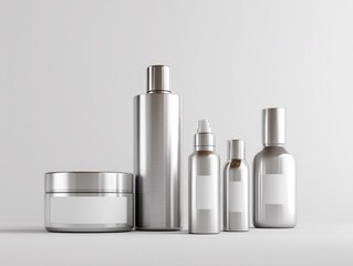 Metallic cosmetic bottles and jar
