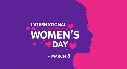 International Women's Day Banner with Woman Silhouette and Hearts
