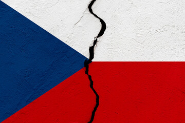 The flag of the Czech Republic into a grunge cracked wall.