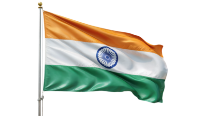 Vibrant Indian flag waves proudly on flagpole, symbolizing national pride and heritage.