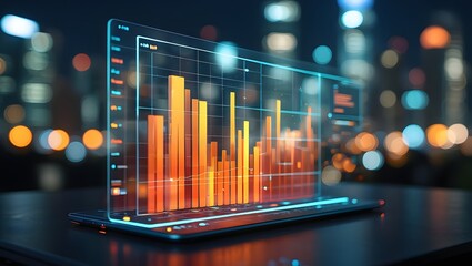 Analyzing Stock Market Data on Screen with Cityscape Bokeh Background
