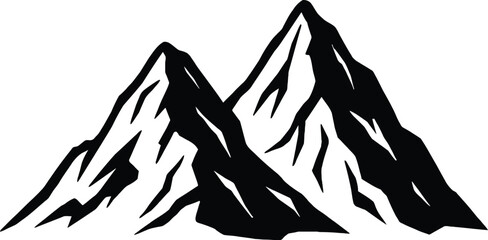 Black and White Vector Icon of a Two-Peak Mountain Range