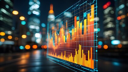 Analyzing Stock Market Data on Screen with Cityscape Bokeh Background