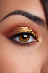 Naklejka premium Shimmering gold and rose eyeshadow combination