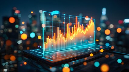 Analyzing Stock Market Data on Screen with Cityscape Bokeh Background