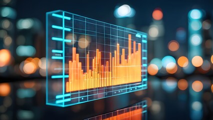 Analyzing Stock Market Data on Screen with Cityscape Bokeh Background