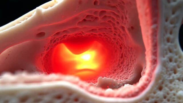 human bone, bone structure, marrow health. Bone integrity. Ligaments strengthen joint stability. 3D medical render shows osteocyte functions. Bone density critical for elderly balance.
