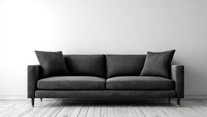 Fototapeta premium Dark gray sofa against white wall