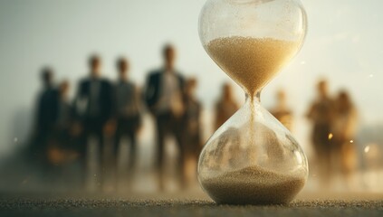 Hourglass with blurred business people