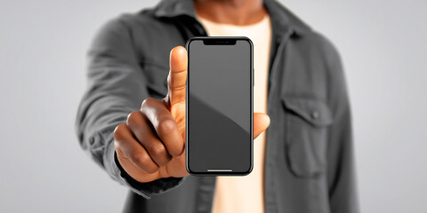 Man showing app feature with hand gesture