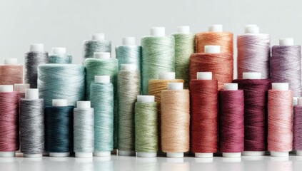 Colorful spools of thread in various shades
