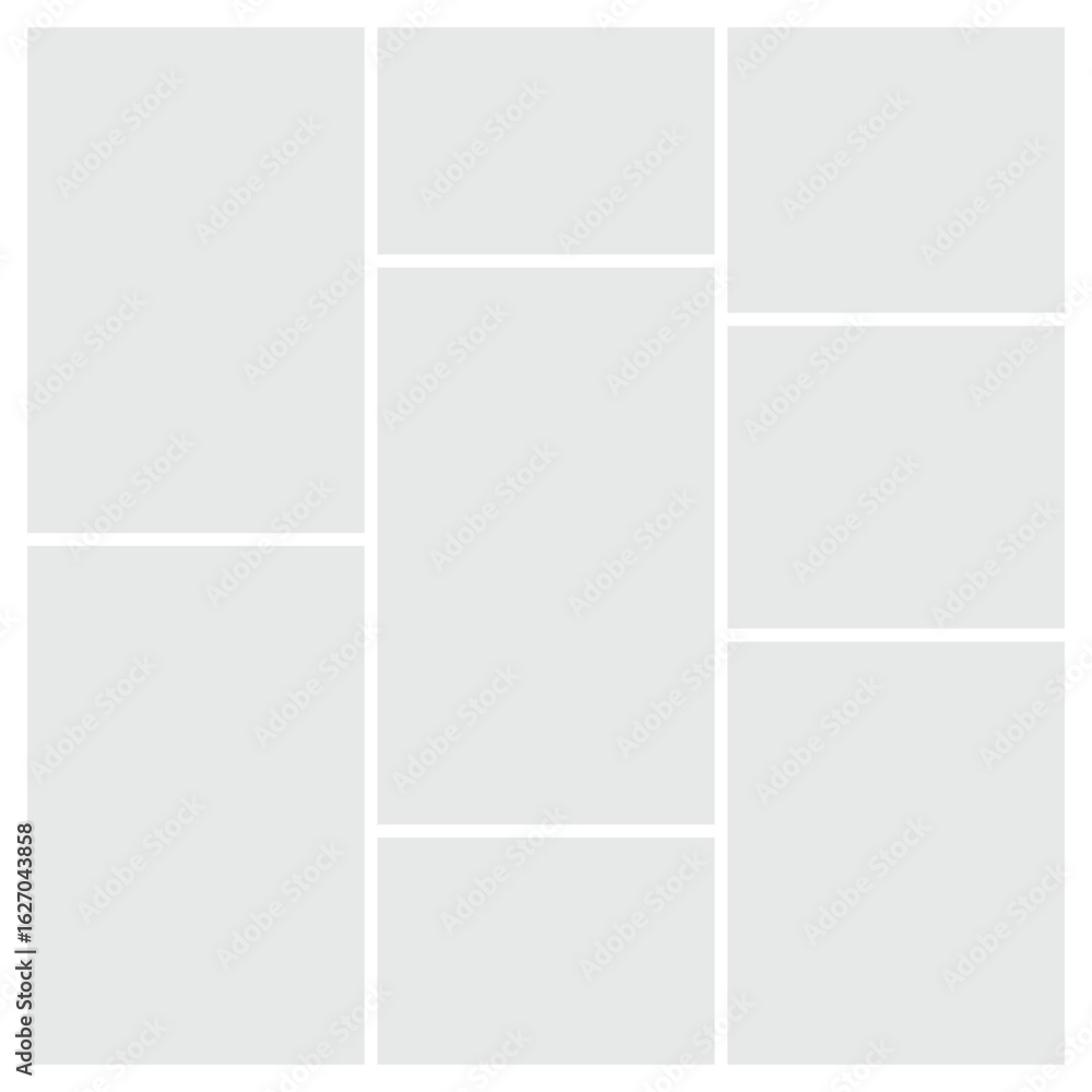 Poster asymmetric masonry layout with 3 columns in square canvas. perfect for social media template or phot