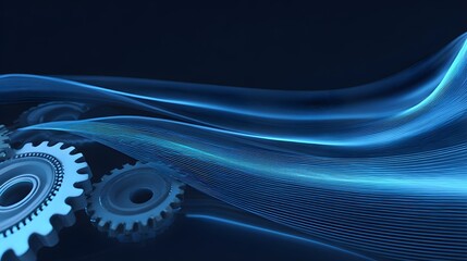 High-Tech Abstract Background – Blue Spiral and Gears on Dark Canvas, Futuristic Digital Design