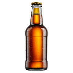 Refreshing cold beer bottle with condensation for summer drink concept isolated on transprint background