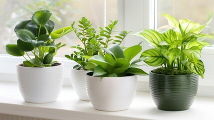 Brighten your living space with pots of lush houseplants soaking up morning sunlight, perfect for indoor gardening and decor.