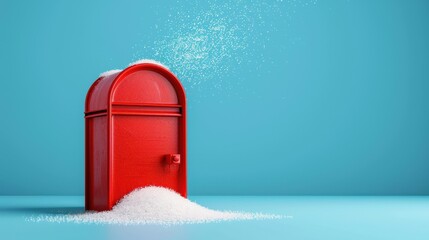A bright blue backdrop highlights Santas red mailbox, nestled in soft, white snow, perfect for the holiday spirit.