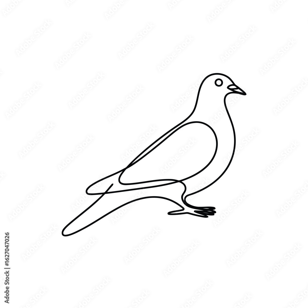 Poster elegant one line drawing of a pigeon standing tall with simple and minimalist design style